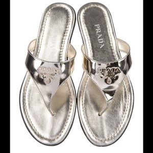 Prada gold flip flops